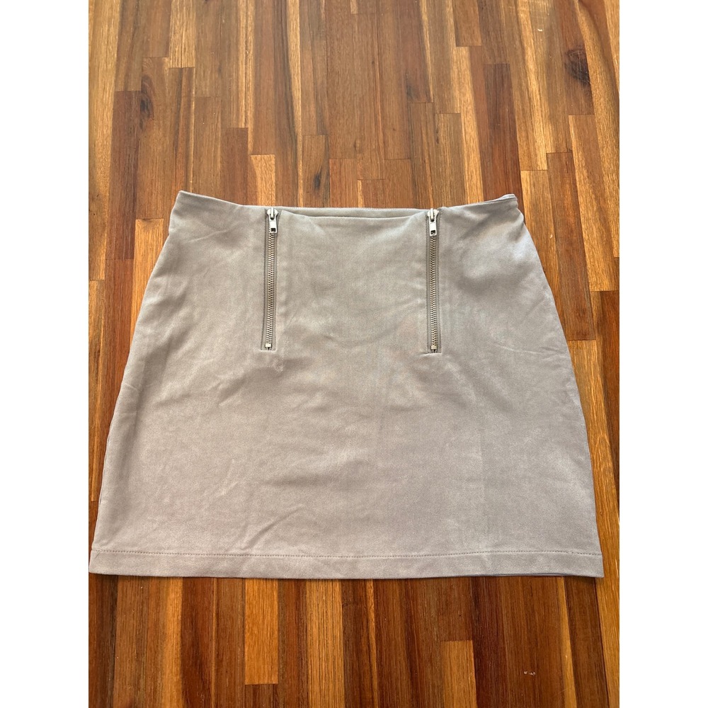 Forever 21 Faux Suede Skirt Womens Medium Grey Excellent Zipper Mini Skirt